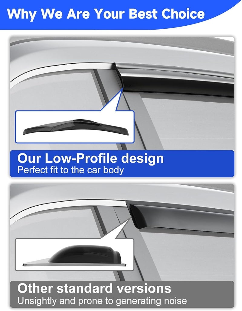 Breejoy 6 pcs Tape-On Window Rain Guards Fit for Toyota Rav4 2019 2020 2021 2022 2023 2024 2025 Rav 4,Low-Profile Visors Vent Visors Window Deflector Out-Channel Vent Shades Car Accessories -6 pcs - Image 2